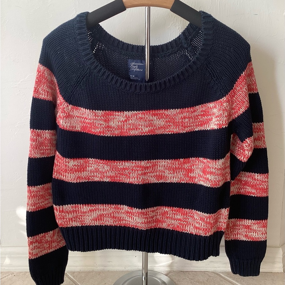 American Eagle Outfitters Blue and Pink Crew Neck Sweater(NWOT)